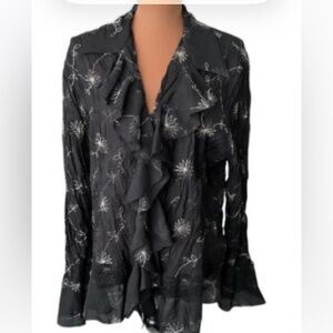 Sunny Taylor Black Floral Ruffle Blouse